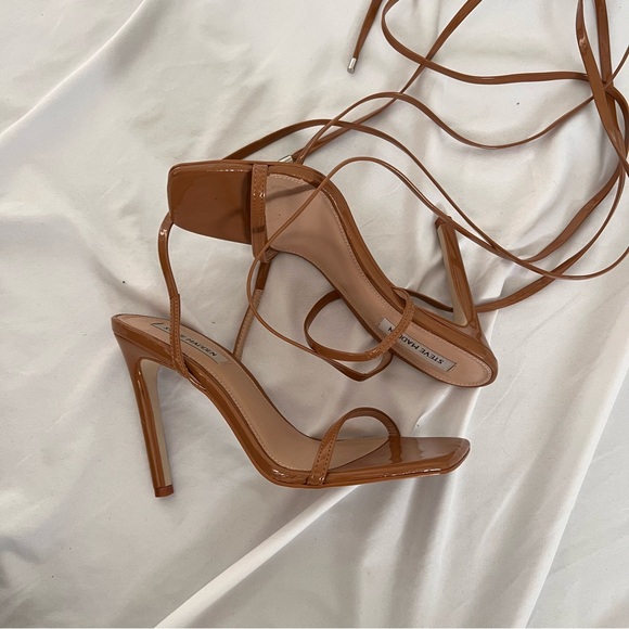 Steve Madden Uplift Patent Heeled Lace Up Sandals in brown // size 8.5 - Picture 2 of 6